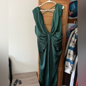 ASOS emerald green satin plunge neck midi dress sz 14